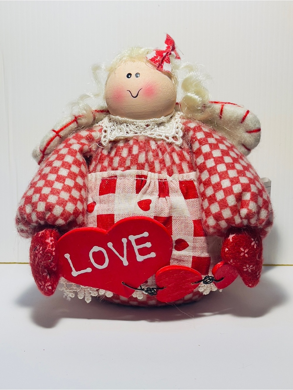 Vintage Handmade Love Angel Doll Valentine Shelf Sitter Primitive Rustic Holiday